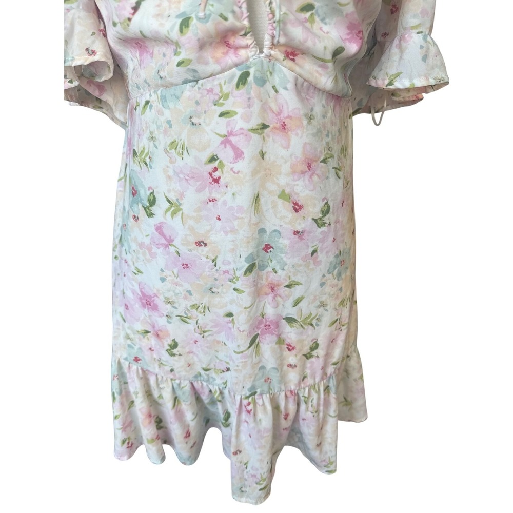 Abercrombie & Fitch Floral Milkmaid Puff Sleeve Mini Dress Size M Smocked Ruffle - Picture 4 of 11